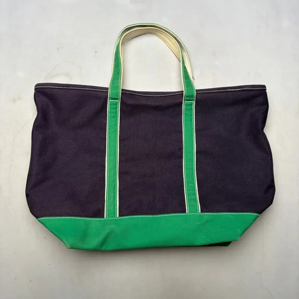 Lands End Black Green Canvas Zip Boat Tote Bag Embroidered Meyer 17x26